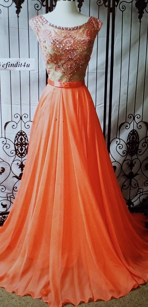 V528 Sherri Hill Coral sz 8 prom Formal Dress